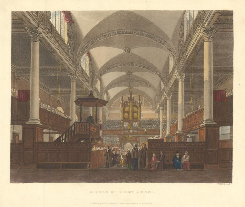 Interior of Christ Church. Christ's Hospital School. Ackermann's schools 1816